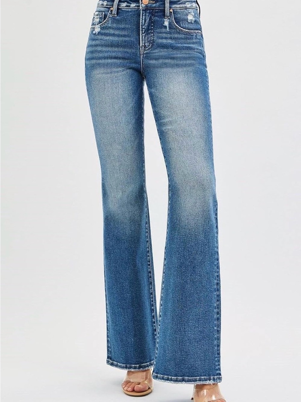 Risen Wide-Leg Flare Jeans Tummy control High Rise Sz 32/15